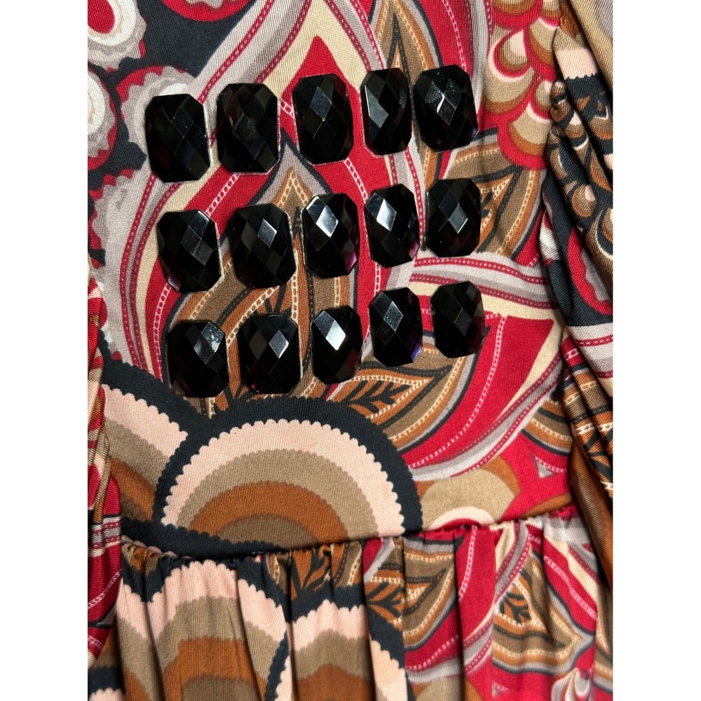 Baby Phat Mini Dress 2X Red Paisley Beaded Ruched Y2K Boho McBling Plus Size - Picture 6 of 8